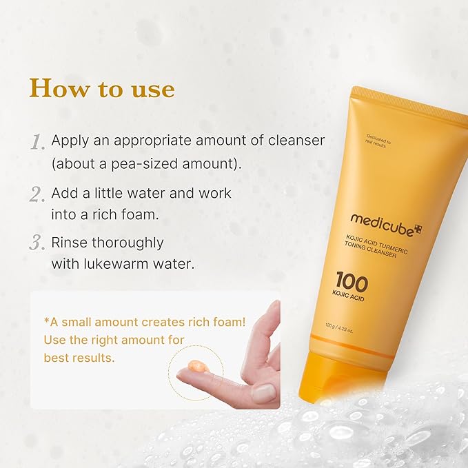 medicube Kojic Acid Turmeric Whip Cleanser | Daily Facial Cleanser for Brightening, Balancing Skin Tone & Texture | Fade Appearance of Uneven Patches & Ideal for Use After Spot Care | Korean Skincare