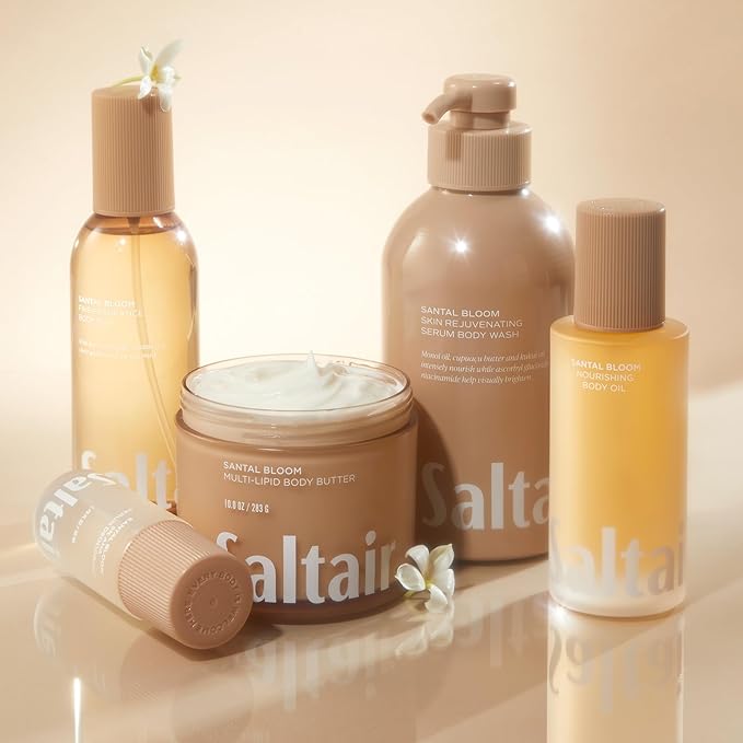 Saltair Multi-Lipid Body Butter - Rich, Nourishing Hydrating Body Cream with Ceramide Complex, Coconut Oil, Shea Butter, and Sea Buckthorn. Moisturizing Dry Skin Care. 10oz Jar - Santal Bloom