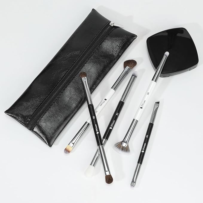 DUcare Eye Makeup Brushes Set, 5pcs Duo End Eyeshadow Brush Set with Travel Bag, Professional Eye Shadow Brushes Kit for Concealer, Eyebrow, Eyeliner, Nose Contouring, Blending