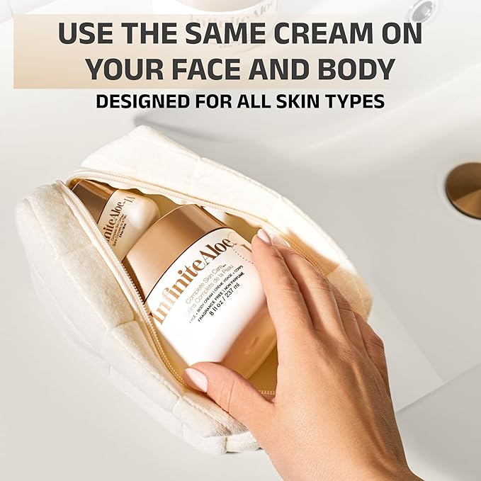 InfiniteAloe Complete Skin Care, Aloe Vera Powered Face and Body Cream for Dry Skin Relief, Fragrance Free - Large Jar 8 oz & 2 Travel Jar 0.5 oz