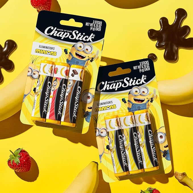 ChapStick Bulk Lip Balm Sets, Minions, 12 Banana Variety 3-Packs (36 Sticks Total), Party Favors for Kids, Stocking Stuffers, 0.15 Oz Ea