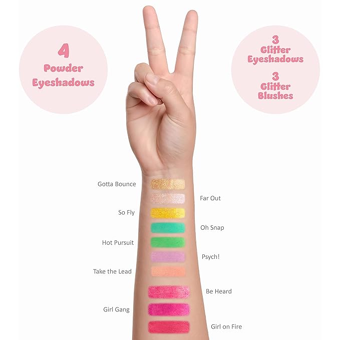 Always Win Glisten & Glitter Makeup Palette 10 Color Eyeshadow Palette & Blush Makeup Novelty Beauty Set, Fold Out Compact with Mirror, Washable, Non-Toxic