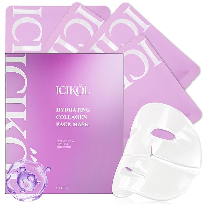 Overnight Collagen Mask - Deeply Hydrating Bio-Collagen Face Mask for Glass Skin, Pore Minimizing & Firming, Melting Transparent Jelly Mask - K-Beauty Sleeping Mask, 4 Sheets