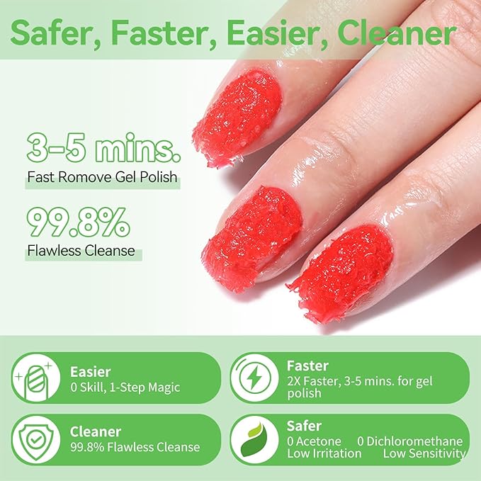Born Pretty Gel Nail Polish Remover - 2Pcs Gel Polish Remover for Nails with Cuticle Pusher, Quick & Easy Gel Nail Polish Removal in 3-5 Minutes, No Need Soaking or Wrapping
