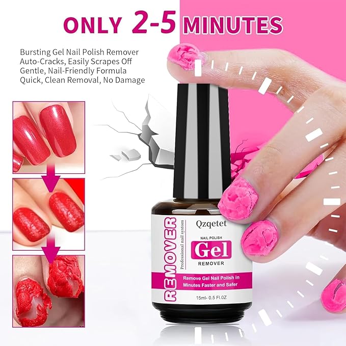 Gel Nail Polish Remover Kit - 15ML(0.5fl.oz) Fast Gel Remover with Latex Tape Peel Off Liquid and Manicure Tools, No Soaking or Wrapping Needed, Easy Removal for Gel Nails
