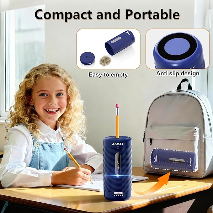AFMAT Electric Pencil Sharpener, Fully Automatic Pencil Sharpener, Auto in & Out, Rechargeable Hands-Free Sharpeners for Jumbo & Colored Pencils (6.5-12mm), Portable for Home/Classroom/Office PSC2