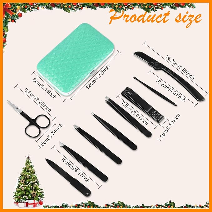 Yougai Tweezers Set,9 Pcs Professional Stainless Steel Tweezer Kit-Great Precision Tweezers for Daily Beauty Tools with Leather Travel Case as Stocking Stuffers Gifts