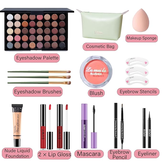 Makeup Set for Women, Makeup Full Kit for Beginners & Professionals, Travel Makeup Set for Teens & Adults, Makeup Gift Set for Girls, Eyeshadow Palette, Lip Gloss, Face & Eye Make up