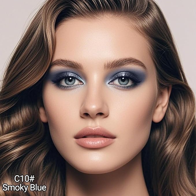 Erinde Waterproof Cream Eyeshadow Stick, Smoky Blue Shimmer Eye Shadow Sticks, Cream to Powder Eyeshadow Crayon, Buildable & Blendable Long-Lasting Eye Shadow Stick, Vegan & Cruelty-Free, C10