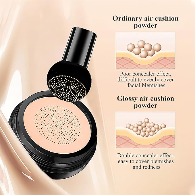 Air Cushion BB Cream Foundation - Mushroom Head CC Cream Concealer Makeup Base Water & Sweat-Proof, Create Flawless and Natural Look for All Skin Types (Natural)