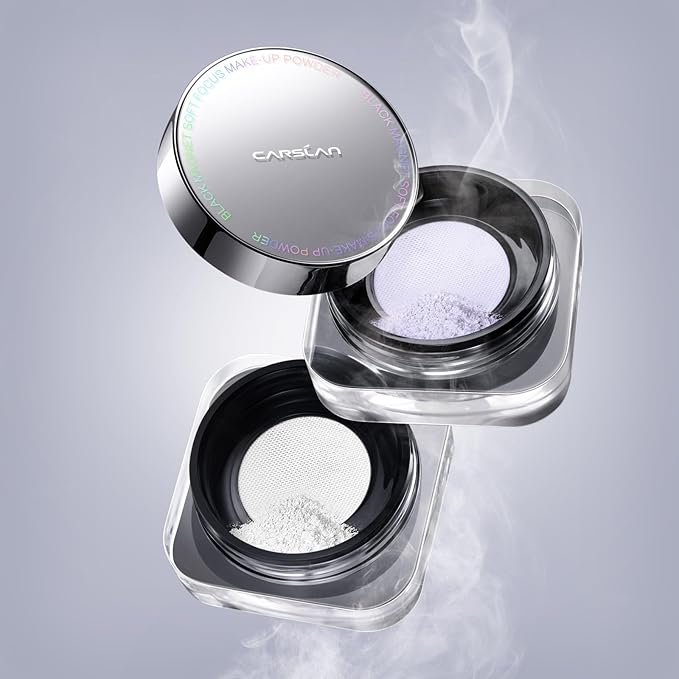 CARSLAN 2.0 Black Magnet Soft Focus Make Up Powder, Waterproof Loose Setting Powder, 24H Longlasting, Oil Control, Talc-Free Face Powder, 03 Light Purple For Sensitive Skin, 0.28Oz