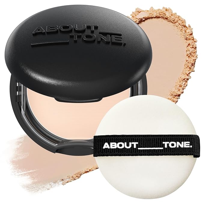 ABOUT TONE Blur Powder Pact 0.32oz - Pressed Powder Compact with Mirror and Puff Makeup Setting Finishing Blurring Natural Translucent Lightweight Face Sebum Oil Control Vegan Formula (04 TAN)