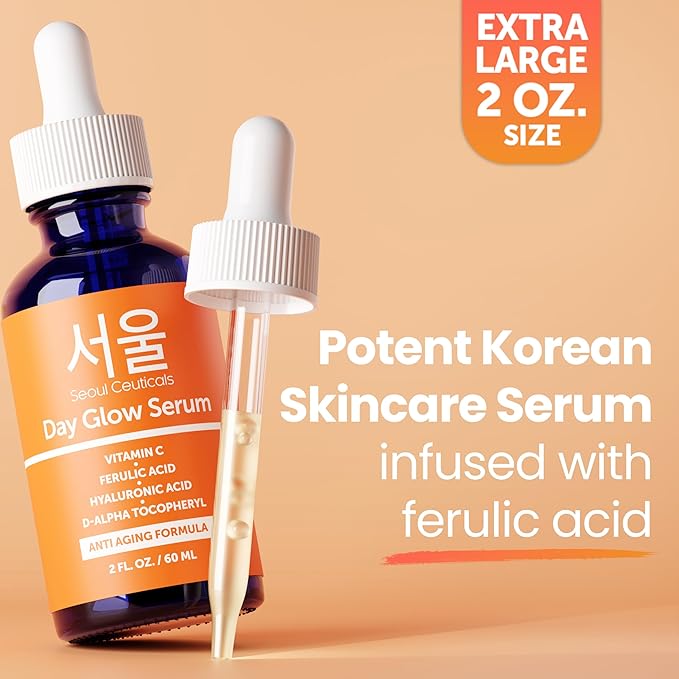 SeoulCeuticals Large 2oz Korean 20% Vitamin C Hyaluronic Acid Serum + CE Ferulic Acid - Potent Anti Aging Vit C, Anti Wrinkle K Beauty Skincare