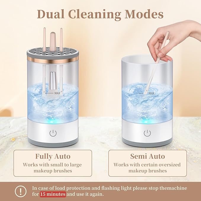 Electric Makeup Brush Cleaner, Quick Efficient Machine for Deep Cleaning All Types of Brushes, Portable Compact Design for Travel Home Use, for Makeup Lovers & Professionals - White