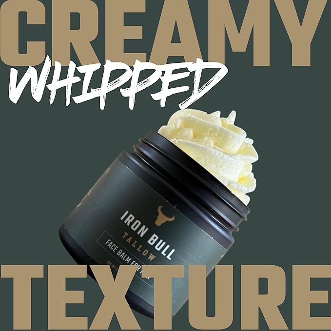 Iron Bull Beef Tallow Face Moisturizer for Men. Anti-Aging With Hyaluronic Acid for Wrinkles. Grass-Fed Beef Tallow Skin Balm & Jojoba Oil for All Skin Types. Natural Formula With a Clean Scent - 2 oz