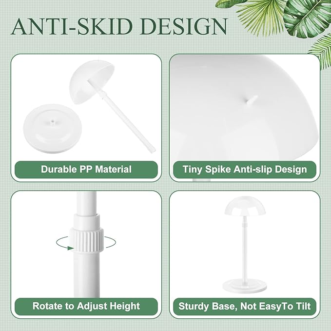 Tatuo 8 Pcs Wig Stand, 9.8"-18.9" Adjustable Height Wig Head Holder Portable Hat Display Stand Travel Storage Holder for Multiple Styling Practice DIY Non Slip Stable(White)