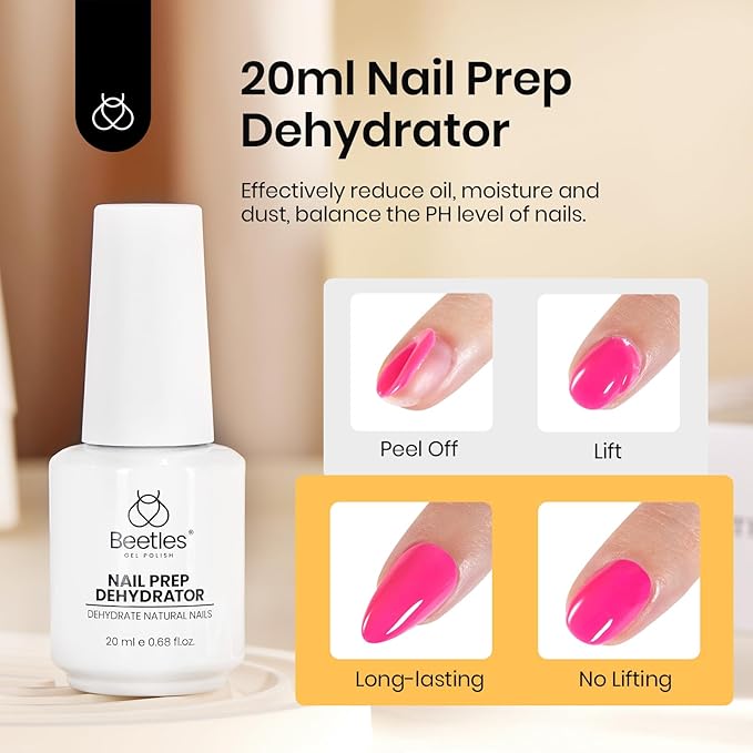 Beetles 20ml Nail Dehydrator : Professional Nail Prep Acid-Free & Hema-Free Dehydrate Bond Primer for Acrylic and Gel Polish