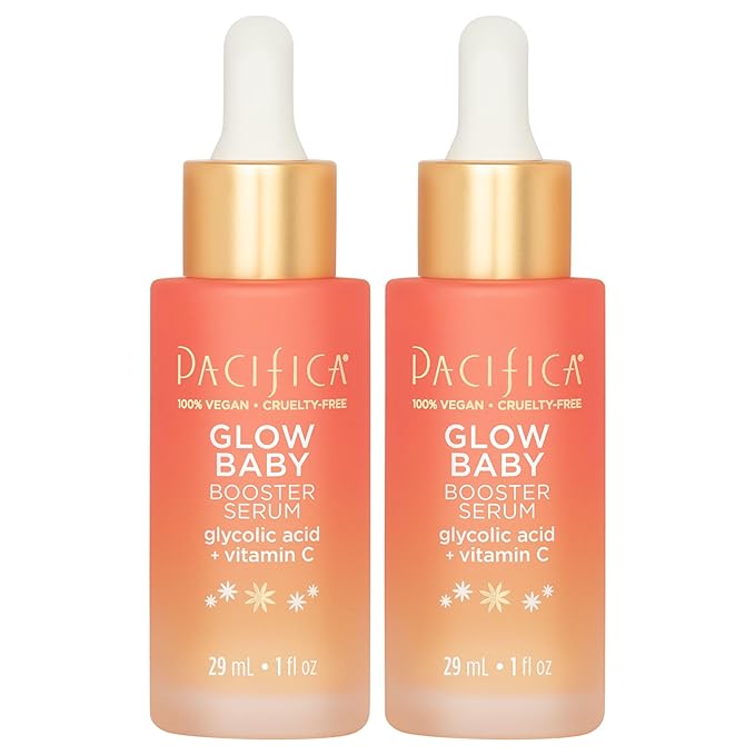 Pacifica Vitamin C Face Serum - Glow Baby Booster Facial Serum 2-PACk - Glycolic Acid - Dark Spot Corrector Anti Aging Brightening - Dermatologist Tested, Fragrance Free Clean Skin Care