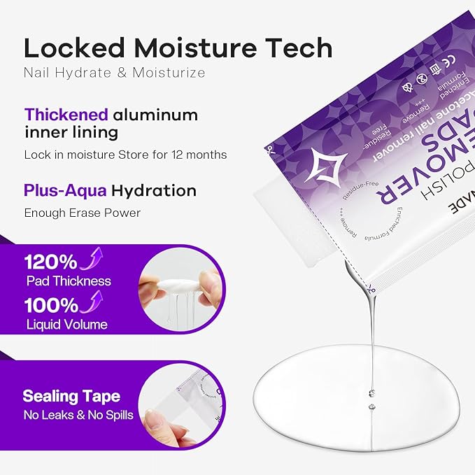 Nail Polish Remover Pads: Acetone Nail Polish Remover Wipes 50 PCS Professional Individually Wrapped Wet Wipes Rapidly Remove Gel Fingernail Polish Travel Kit for Home & Salon Supplies