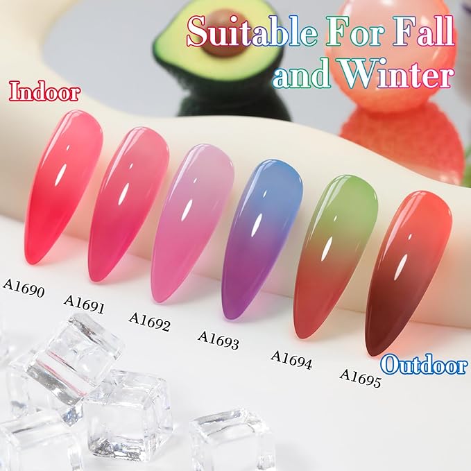 Double Rhythm 6 Pcs 15 ML Gel Polish Set Same Color Same Bottle Soak Off Gel Polish Kit Nail Art Manicure Salon DIY at Home for Women (Color Changing Red Pink Purple Brown-T6-63)