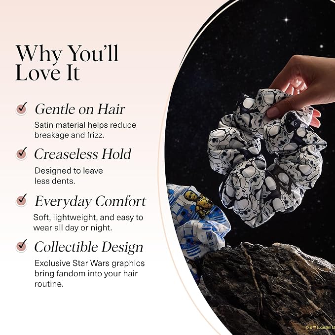 Kitsch x Star Wars R2-D2 & Stormtrooper Scrunchies for Women- Softer Than Silk Scrunchie, No Crease Hair Ties, Perfect For Day And Night Creaseless Hair Accessories | Ideal Gifts for Women - 2pcs