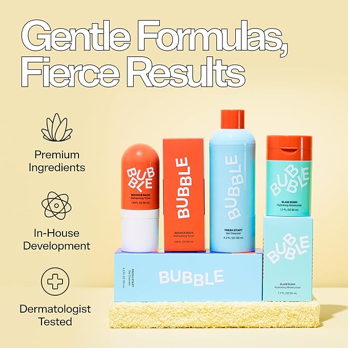 Bubble Skincare Slam Dunk Bundle - Hydrating Face Cream for Dry Skin Made with Vitamin E + Aloe Vera Juice for a Glowing Complexion - Skin Care with Blue Light Protection (50ml + 10ml, 2 Count)