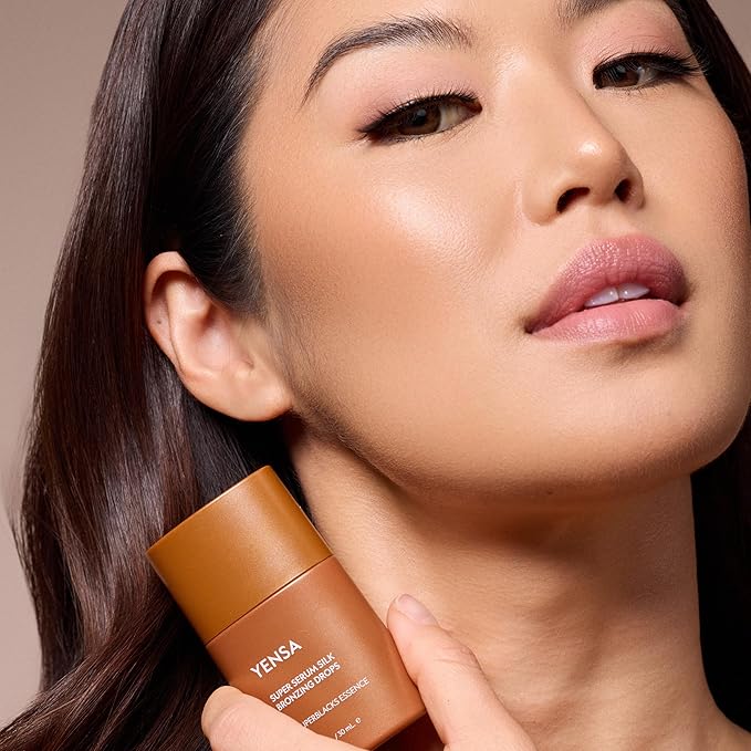 YENSA Super Serum Silk Bronzing Drops for Face - Liquid Bronzer Drops Enriched with Bakuchiol, Ferulic Acid & Super Oils - Hydrates & Nourishes with a Subtle Shimmer Finish - Universal Shade (1 Fl oz)
