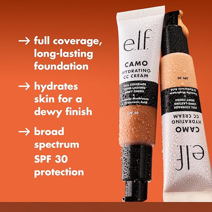 e.l.f. Hydrating Camo CC Cream, SPF 30, Color Correcting Full Coverage Foundation For A Dewy Finish, Vegan & Cruelty-Free, Medium 310 C