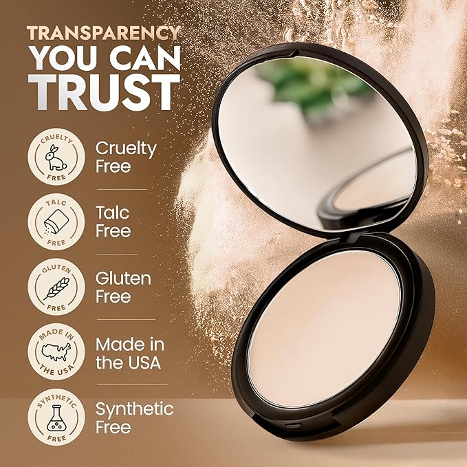 Organic Pressed Setting Powder - Talc-Free & Non-Toxic Translucent Powder with Matte Finish - Oil Absorbing, Pore Minimizing, 16 Hour Wear for All Skin Types - Cruelty & Gluten-Free - Invisible Light