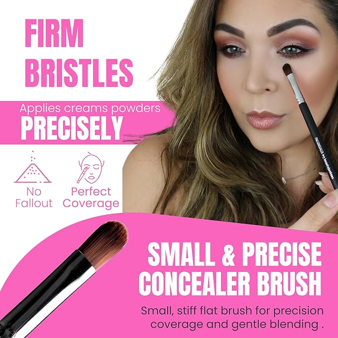 Beauty Junkees Flat Concealer Brush Under Eye - Small Concealer Brush for Foundation, Eyebrows, Nose Contour Brush, Color Corrector Brush, Works with Cream, Powder Cosmetics, Synthetic