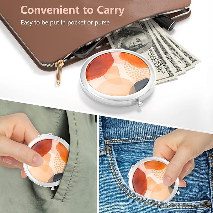 Nipichsha Compact Mirror, Pocket Travel Makeup Mirror, 2 - Sided 2X / 1X Magnification, Small Folding Portable Handhelds, 2.75 in Silver, Simple Abstract Art