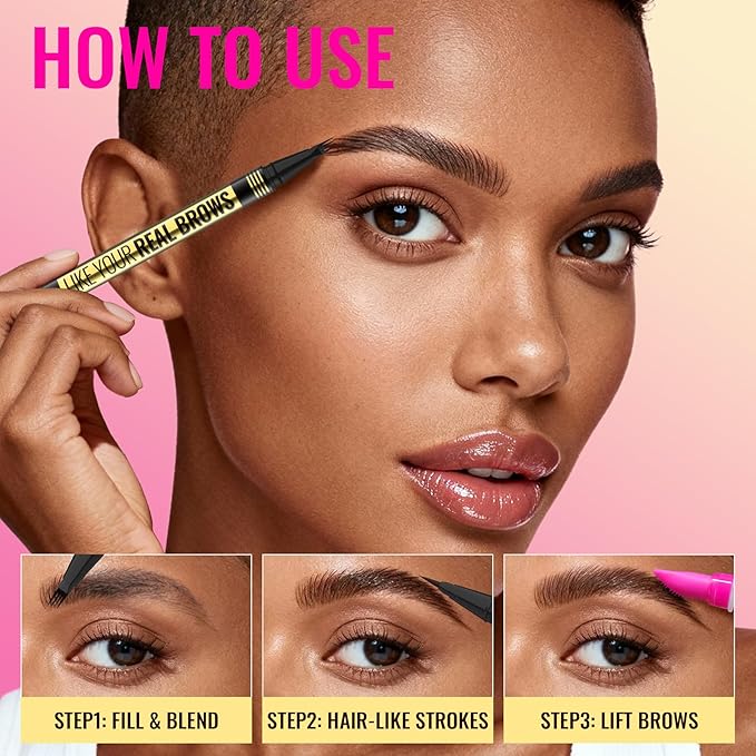 Vevivia Eyebrow Pen - Eyebrow Gel Clear, Dual-Ended Eye Brow Pencils for Women with 4-Fork-Tip and Precise Brush-Tip for Natural Hair-Like Strokes, Last All Day Eyebrow Pencil, Black