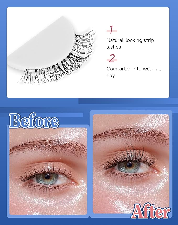 Lashes Natural CLear Band Wispy False Eyelashes Natural Look Flared Strip Eyelash False Eye Lash Soft 7 Pairs Everyday C15
