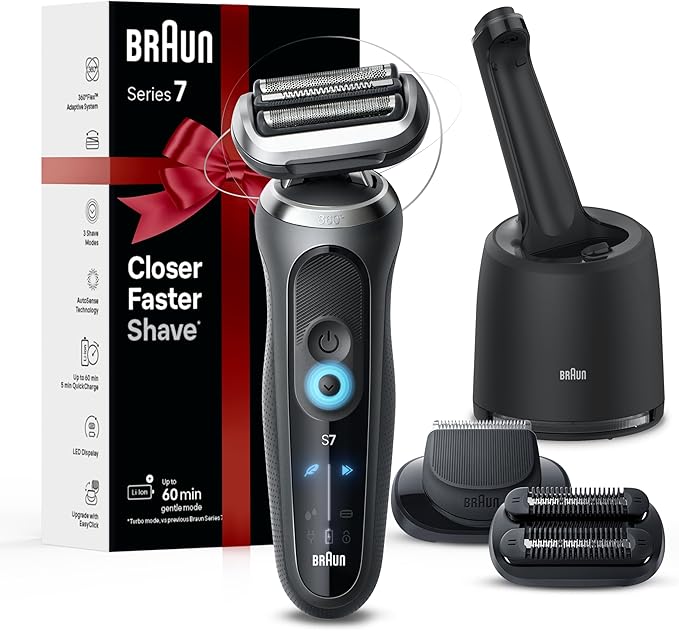 Braun Electric Shaver for Men, Series 7 7185cc, Waterproof, Wet & Dry Shave, Shaving Kit with SmartCare Center and Beard Trimmer, 3 Shave Modes, 60 Minute Battery Runtime, 10 Piece Set