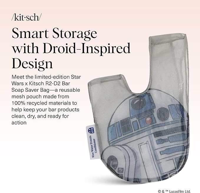 Kitsch x Star Wars R2-D2 Soap Saver Bag – Patented Mesh Bag Soap Holder for Shampoo & Conditioner Bars - Extends Use & Prevents Soggy Mess - Recycled Mesh Beauty Pouch, Eco-Friendly