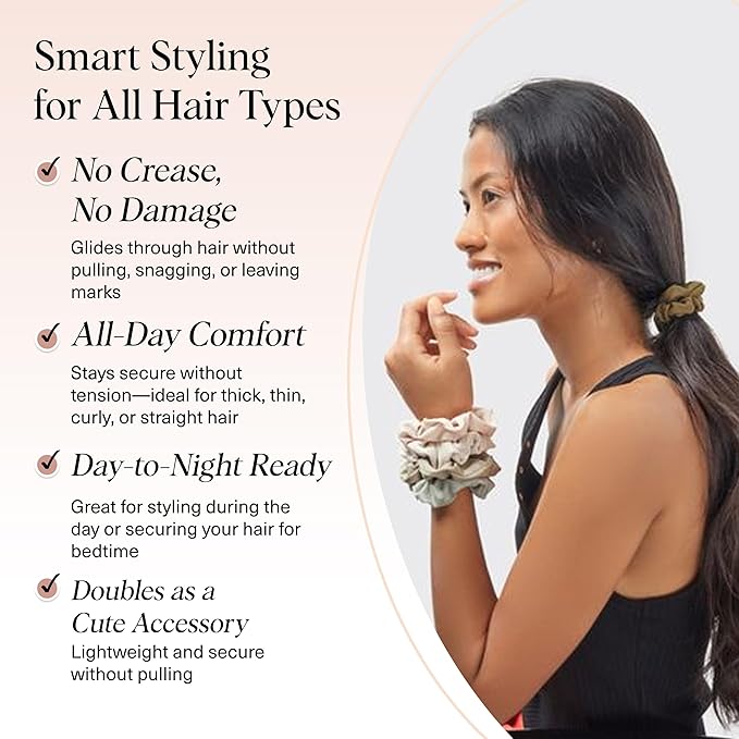 Kitsch Scrunchies for Women - No Crease Hair Ties for Girls | Scrunchies For All Hair Types and Textures, Perfect for Day or Night | Ideal Gifts for Women - Moss Green, 5 Pcs