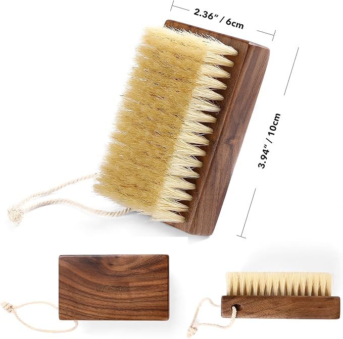 Luxury Natural Walnut Wood Boar Bristle Body Brush | Exfoliating & Detoxifying for All Skin Type | Sweeps Away Dead Skin Cells for Luminous, Smooth Skin | for Wet and Dry Use (Handheld)
