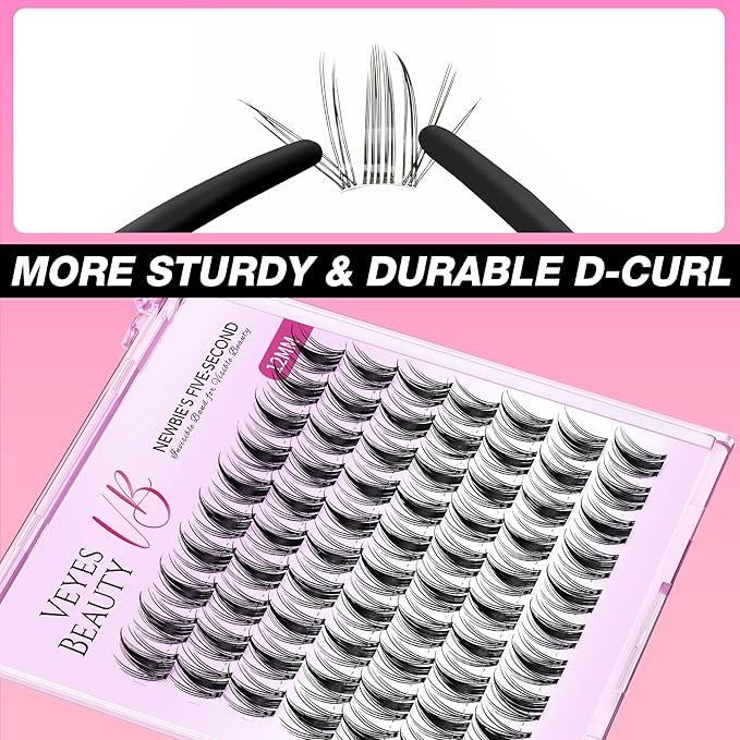 VEYESBEAUTY Lash Clusters Eyelash Extensions Thin & Invisible Band DIY Individual False Eyelashes Newbie's Five-Second Series Wispy Lash Tray for Self-application, Manga Lashes12mm Length