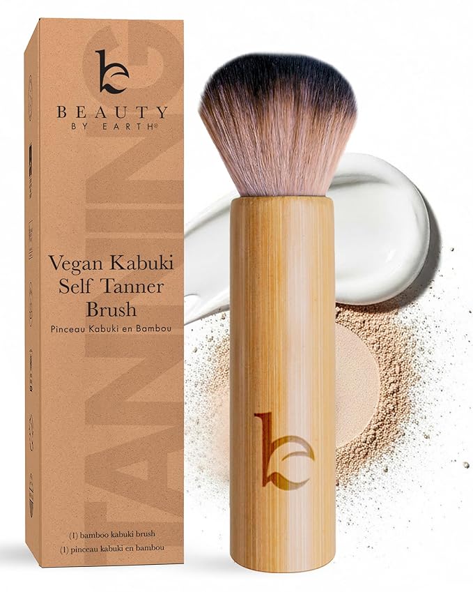 Kabuki Brush for Face - Ultra Soft Bronzer Brush for Blush, Loose Powder, Powder and Liquid Foundation & Self Tanner, Travel Friendy Makeup Blending Tool, Gentle on Skin