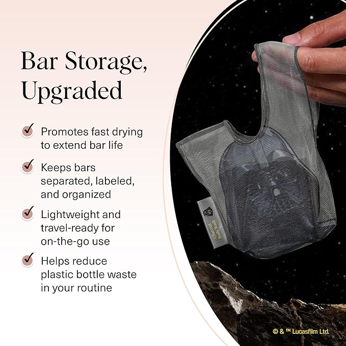 Kitsch x Star Wars Darth Vader Soap Saver Bag – Patented Mesh Bag Soap Holder for Body Wash Bar - Extends Use & Prevents Soggy Mess - Recycled Mesh Beauty Pouch, Eco-Friendly