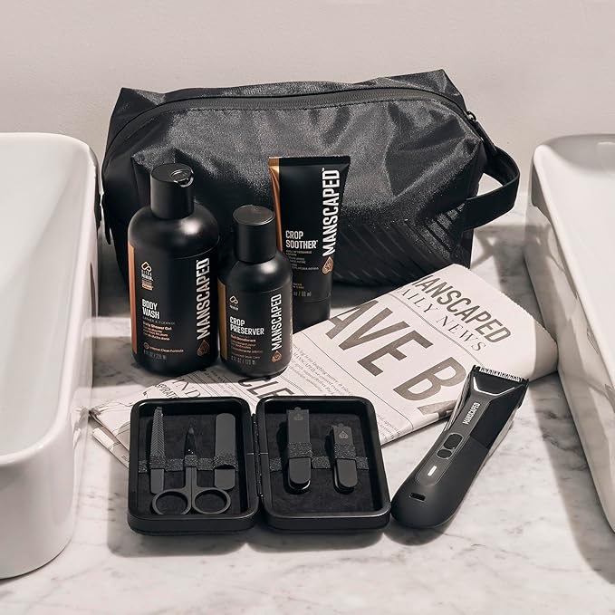 MANSCAPED® The Premier Package 5.0 Ultra, with The Lawn Mower® 5.0 Ultra Men's Groin & Body Hair Trimmer, Shears 3.0, Crop Preserver® Ball Deodorant, Refined® Body Wash, Crop Soother™, Shed 2.0