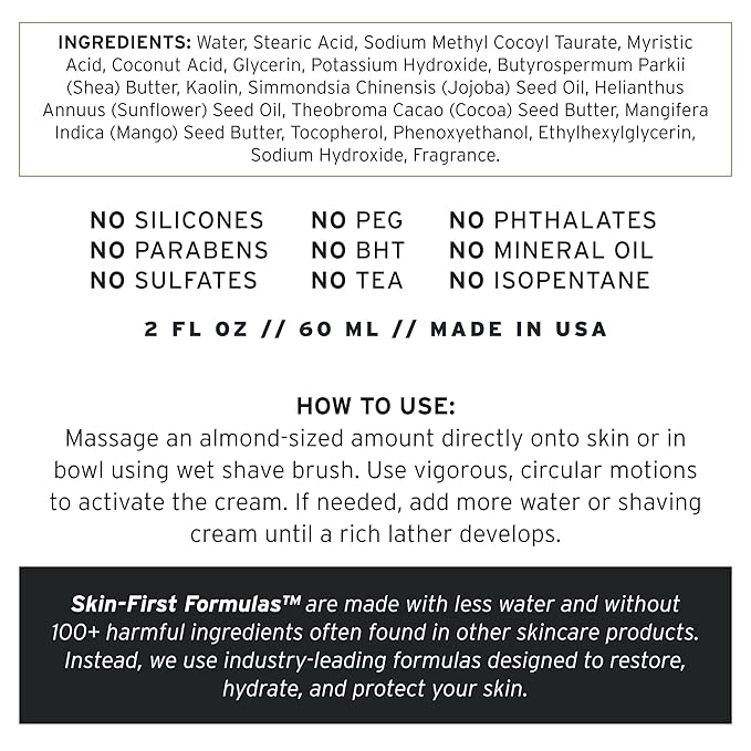 SUPPLY Ultra Lather Shaving Cream Fragrance Free - Hypoallergenic Formula for Men - 3.4 Oz Jar - Naturally Soothes and Protects, Guards Against Razor Burn and Irritation