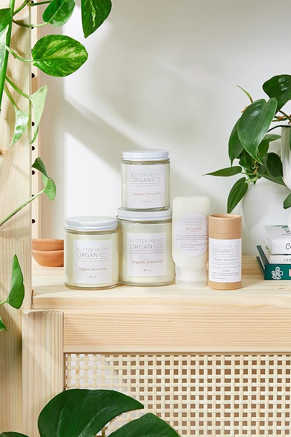 Butter Me Up Organics Natural Zinc Oxide Sunscreen SPF 45+, Reef-Safe, Non-Nano Mineral Sunblock, Water-Resistant with Shea Butter & Coconut Oil, Chemical-Free, Eco-Friendly, 4oz Jar