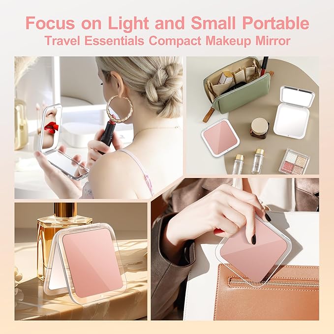 MIYADIVA Compact Mirror, 30X Magnifying Mirror, Pocket Mirror for Purse, Travel Makeup Mirror with 30X/1X Magnification, Travel Essentials Mirrors, Precision Tweezers, Present for Girls