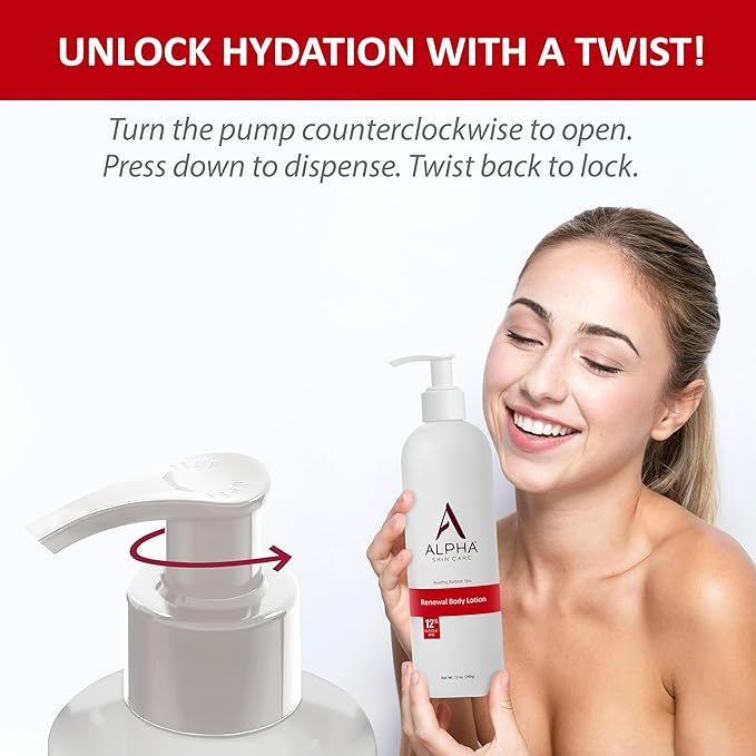 Alpha Skin Care Revitalizing Body Lotion, 12% Glycolic AHA, Simple & Effective Daily Moisturizer with Alpha Hydroxy Acid, Hydrates & Exfoliates for Soft, Smooth Skin, Anti-Aging, 12 Oz