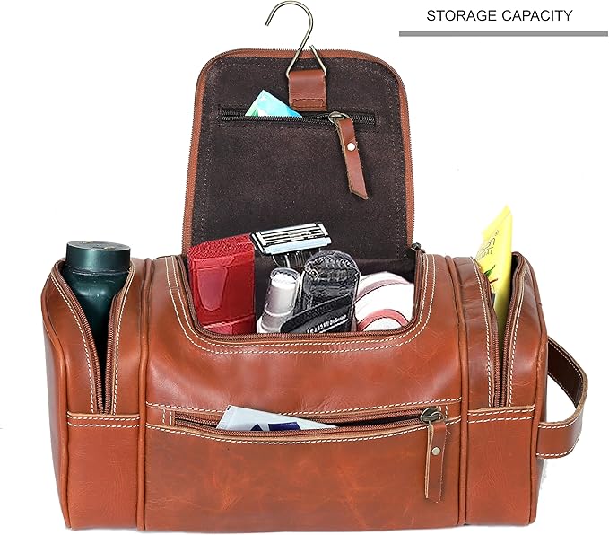 VC VINTAGE COUTURE Leather Toiletry Bag for Men Extra Large Leather Men's Toiletry Bag for Traveling Real Leather Dopp Kit for Men Leather Shaving Bag for Travel