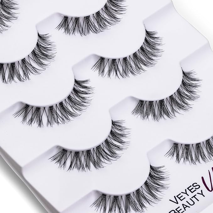VEYESBEAUTY False Eyelashes Wispy Lashes Lightweight Natural Look Fluffy 3D Layered Volume Faux Mink Thin & Invisible Band Feyra Lashes, Comfortable and Reusable, 5 Pairs