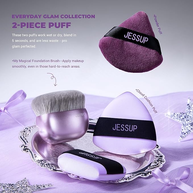Jessup Premium Makeup Gift Set for Women Teen Girl, 11Pcs Gift Box Kabuki Brush, Makeup Sponge, Powder Puff, Brush Cleaner Mat with Soap, Perfect Present for Birthday Graduation, Luxury Purple T885