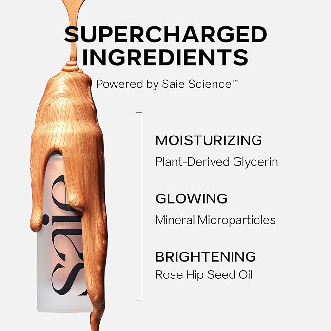 Saie Mini Glowy Super Gel - Hydrating Makeup Primer and Illuminating Glow Serum Enriched with Vitamin C and Squalane Oil - All-Over Liquid Highlighter Makeup for Instant Glass Skin - Roseglow (0.5 oz)