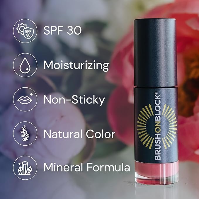 Brush On Block Sun Shine Protective Lip Oil SPF 30, Mineral Protection from UVA/UVB & Blue Light, Hydrating, Cruelty-Free, Gluten-Free, & Vegan, Nude